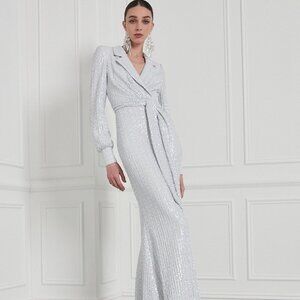 Badgley Mischka Silver/White Gown, size 10, NWT